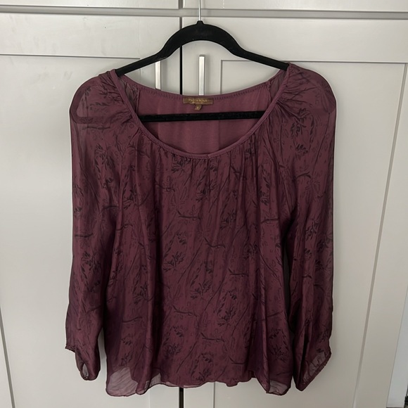 Piazza Roma Made in Italy Burgundy Top Lightweight Sheer Long Sleeves Small S - Picture 6 of 8